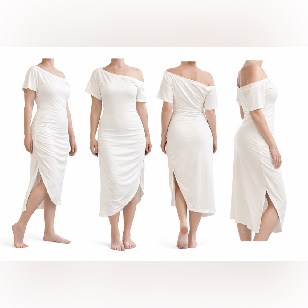 By Egreis Off-white Knit Dress with An Asymmetrical Hem- x Small NWT